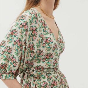 Urban Outfitters Floral Wrap Dress - Cream and Pink
